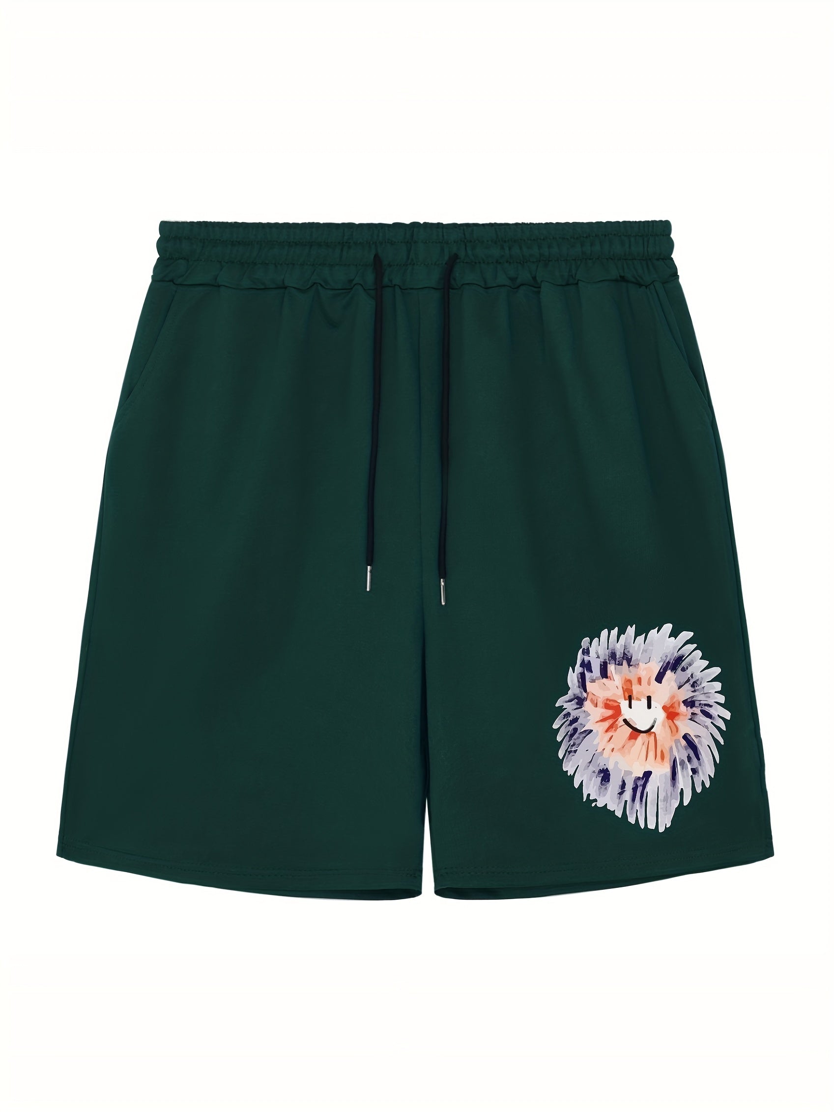 Men's Floral Smile Graphic Athletic Shorts Drawstring Fitness Gym Outdoor