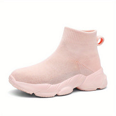 Girls High Top Slip On Knit Sneakers Kids Non slip Casual Sock Shoes