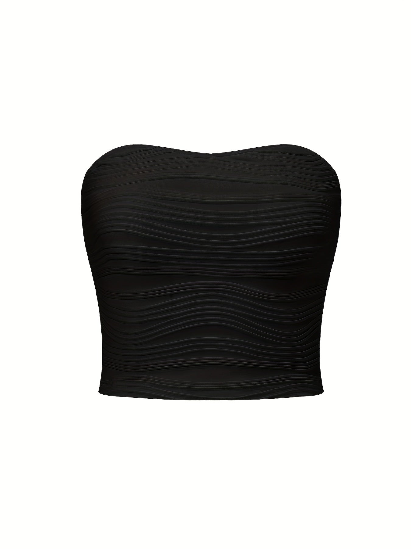 Wavy Textured Tube Top Off Shoulder Slim Top