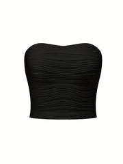 Wavy Textured Tube Top Off Shoulder Slim Top