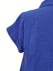 Casual Blouse Women's Plus Button Up Short Sleeve Blouse