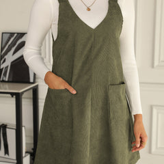 Casual V Neck Sleeveless Pocket Front Dress Women's Clothing