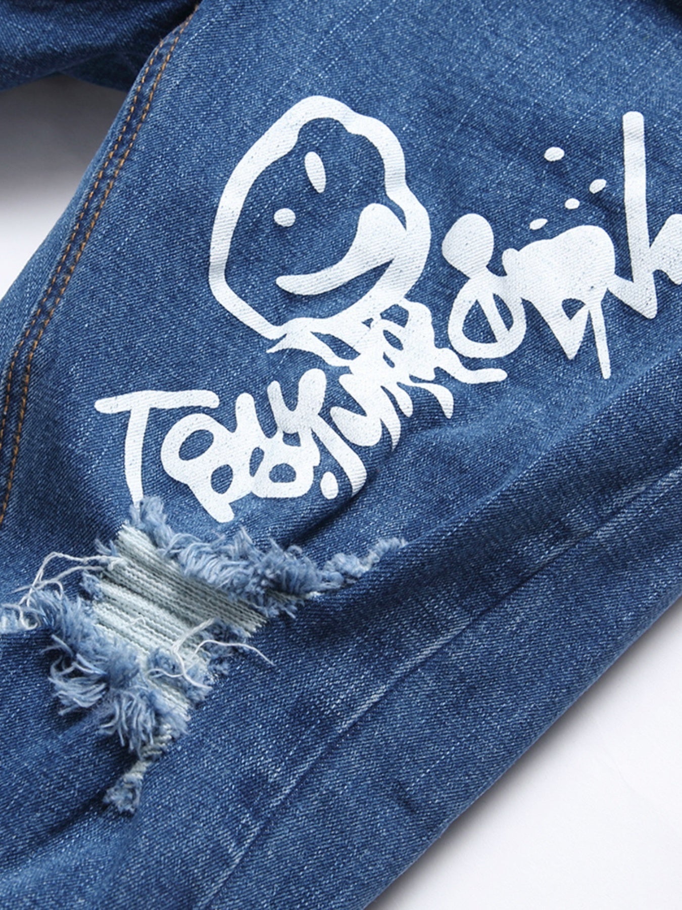Boys Graffiti Ripped Jeans Skinny Slim Fit Denim Pants