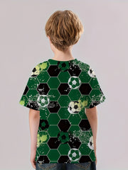 Geometric Football Print Kid's T shirt, Summer Tee