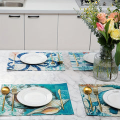 4pcs Vintage Ocean Style Linen Placemat Summer Sea Theme Table Mat