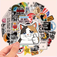 Humorous Stickers Set - Playful Cats, Penguins, Dogs & I Love You Phrases