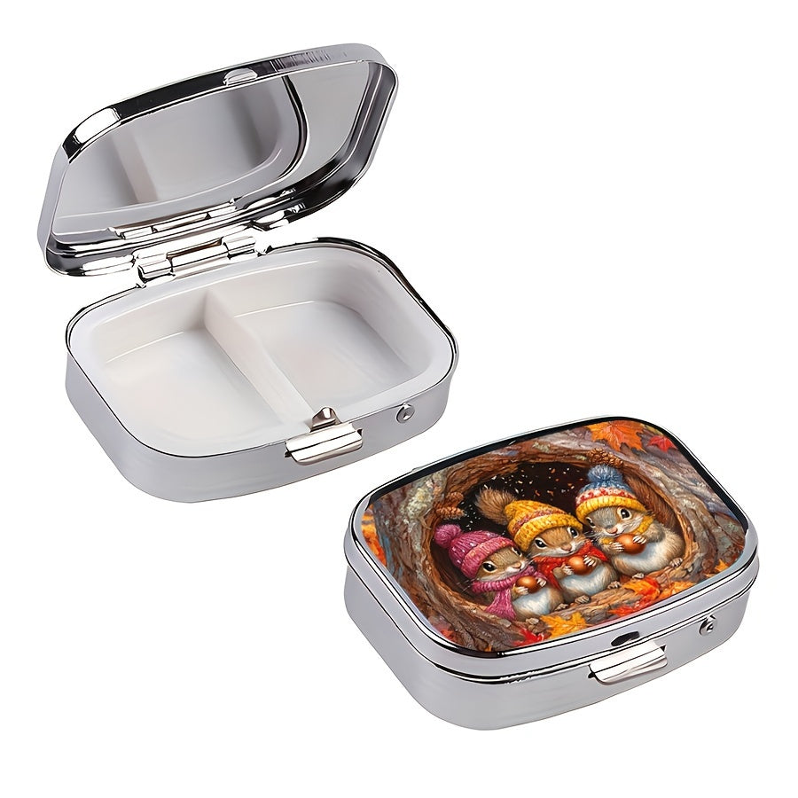 Squirrels Pill Box 2 Compartment Portable Medicine Case