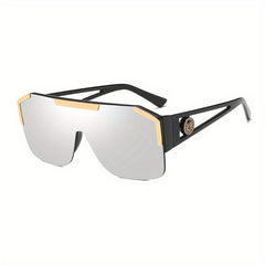 Geometric Frame Sunglasses Semi Rimless Flat Top Shield Eyewear