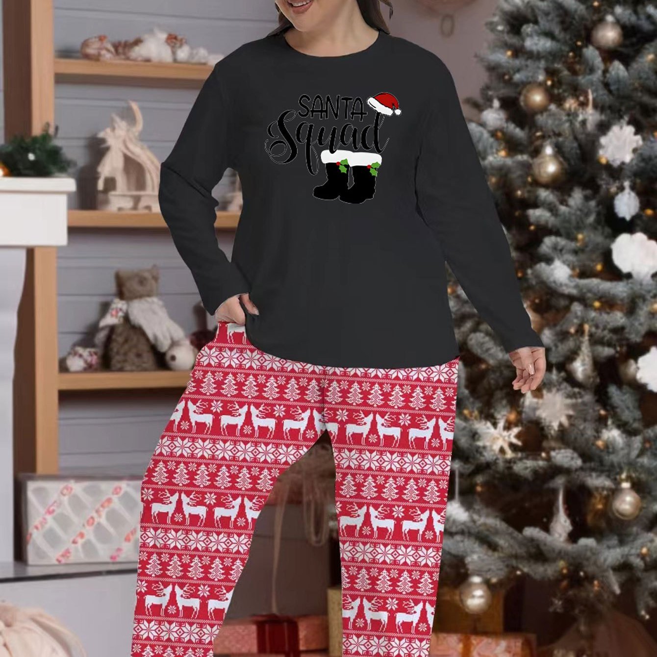 Christmas Pajama Set Women's Christmas Top & Striped Pants