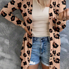 Leopard Print Open Front Long Sleeve Cardigan