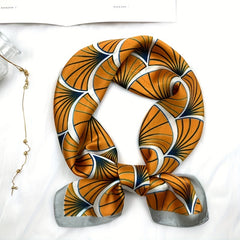 Ginkgo Leaf Print Square Scarf Satin Neckerchief Bandana Women Head Wrap
