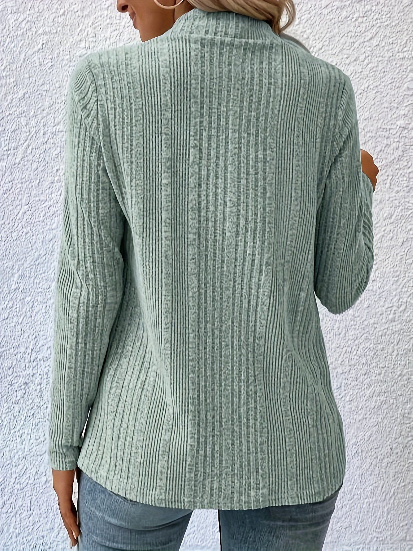 Solid Ribbed Long Sleeve Open Front Cardigan