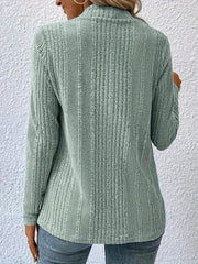 Solid Ribbed Long Sleeve Open Front Cardigan