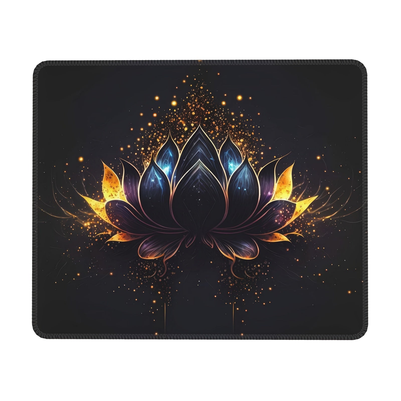 Square Stitched Edge Mousepad Golden Lotus Pattern Office Home Games Desktop