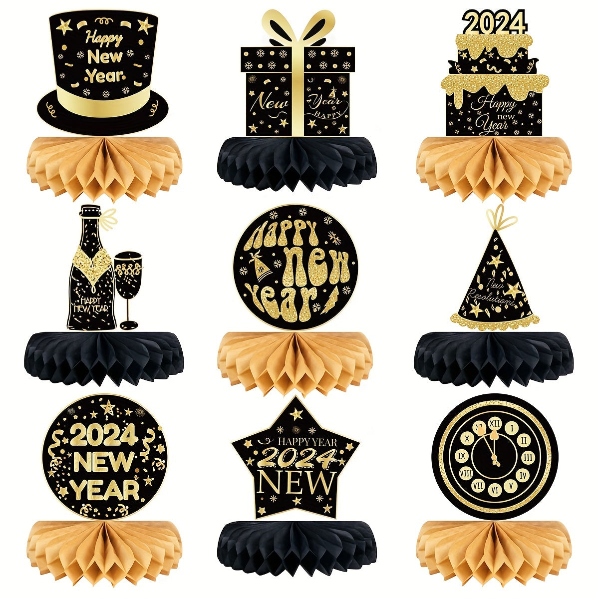Golden Years Honeycomb Centerpiece Table Decoration - 9pcs