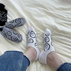 3 Pairs Funny Face Low Cut Ankle Socks Soft Gray