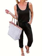 Casual Drawstring Waist Tank Jumpsuit for Women