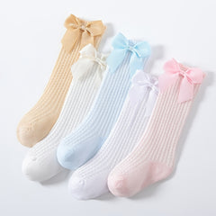 Bow Decor Thin Knit High Socks for Girls