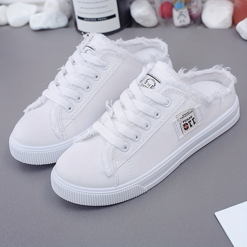 Women's Letter Patched Canvas Mules Sneakers