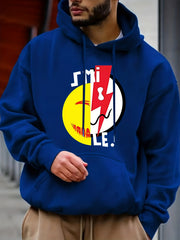 Men's Smile Face Print Hooded Sweatshirt Long Sleeve Drawstrings