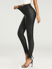 Leopard Print Faux PU Leather Sports Leggings High Waist Running Yoga Skinny Pan