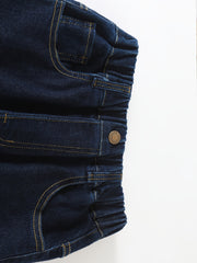 Boys Elastic Waist Denim Long Pants With Pocket