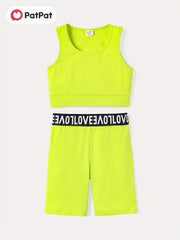 Kids 2pcs Cotton Tank Top & Webbing Shorts Set