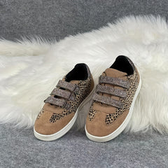Girl's Leopard Skate Shoes Hook And Loop Fastener Sneakers