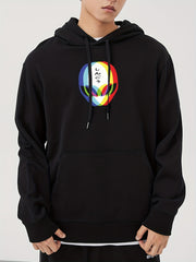 Men's Casual Alien Print Hooded Sweatshirt Long Sleeve Drawstrings