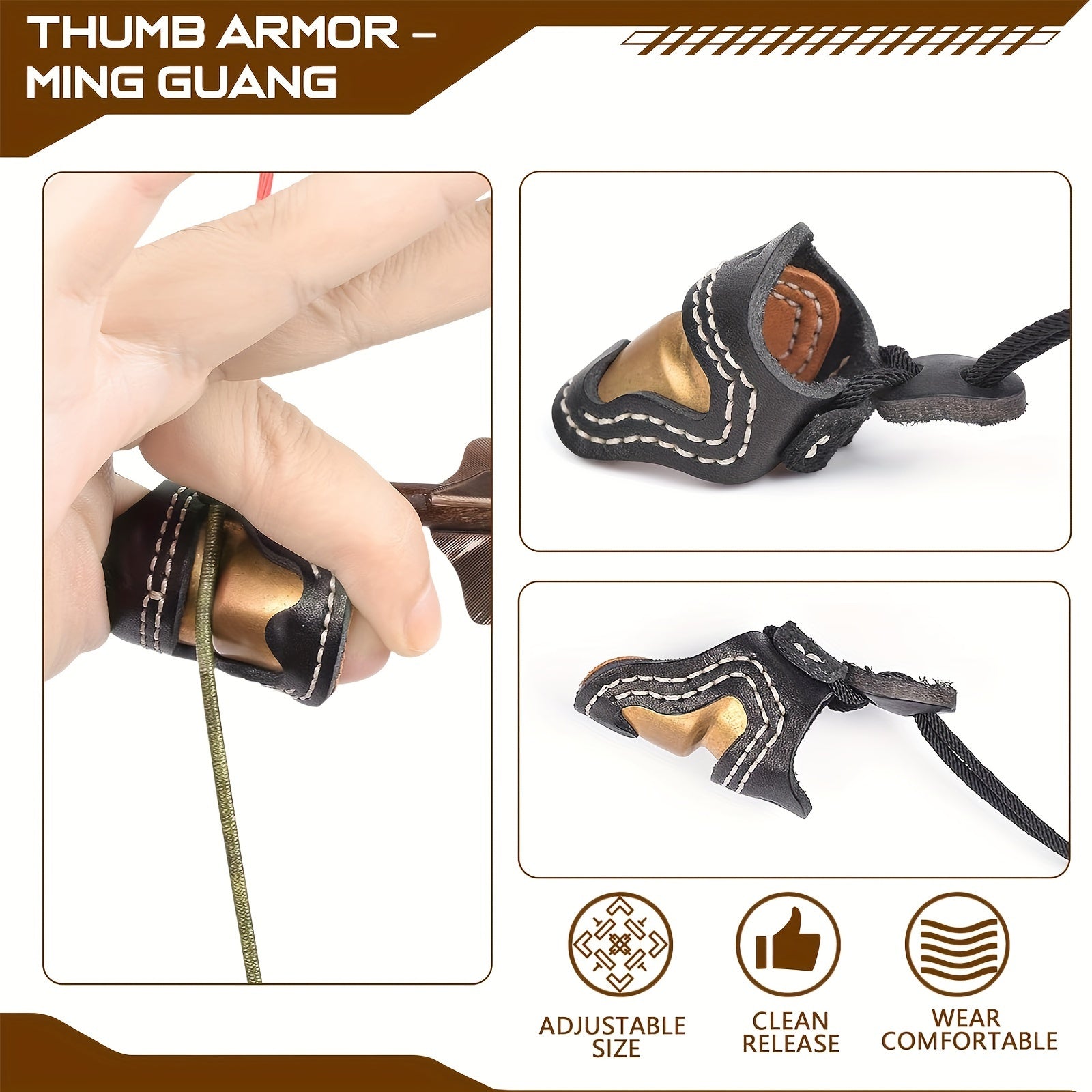 Brass Cowhide Bow Thumb Protector Archery Guard Comfortable Thumb Ring