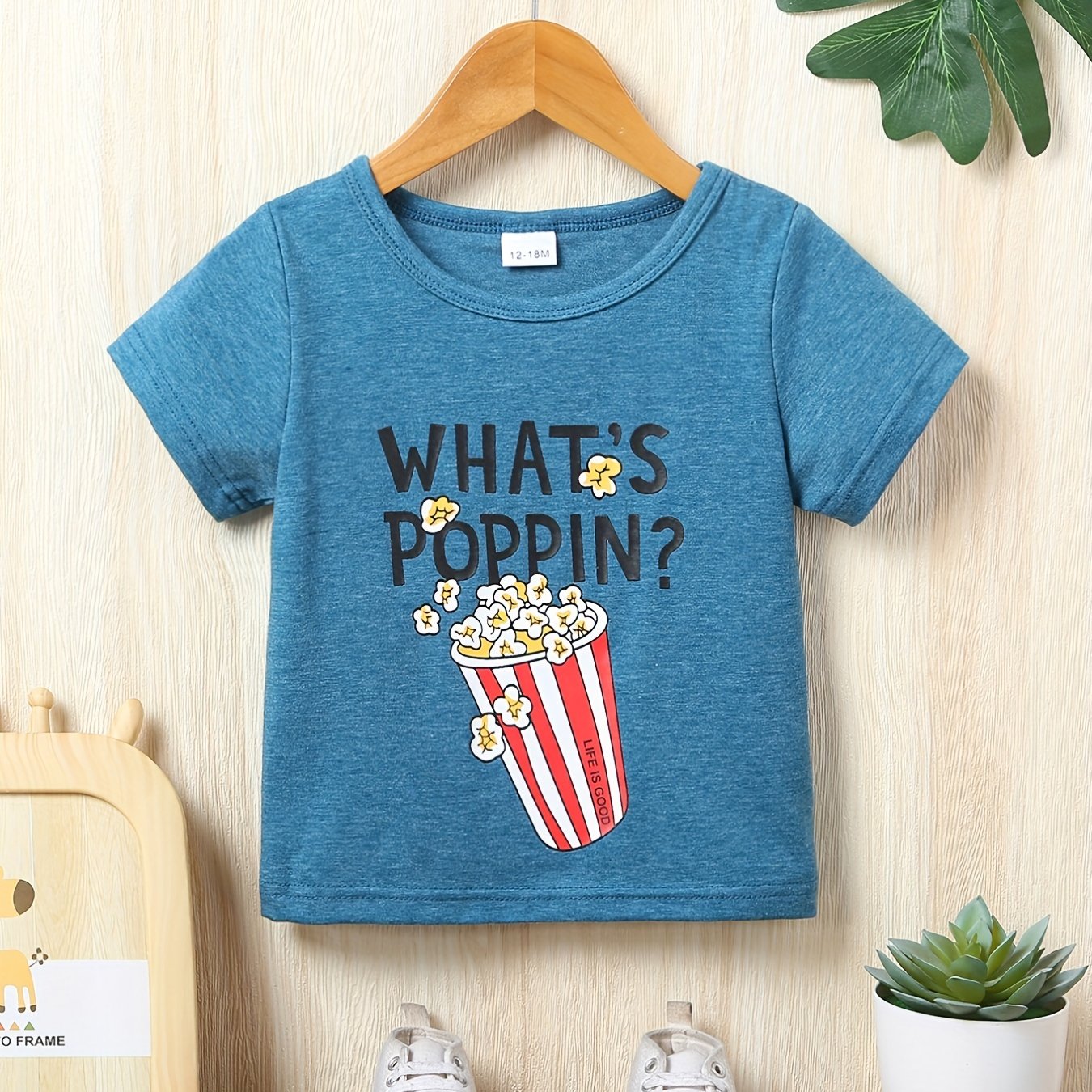 Boys Popcorn Print T shirt Kids Short Sleeve Casual Tee Top