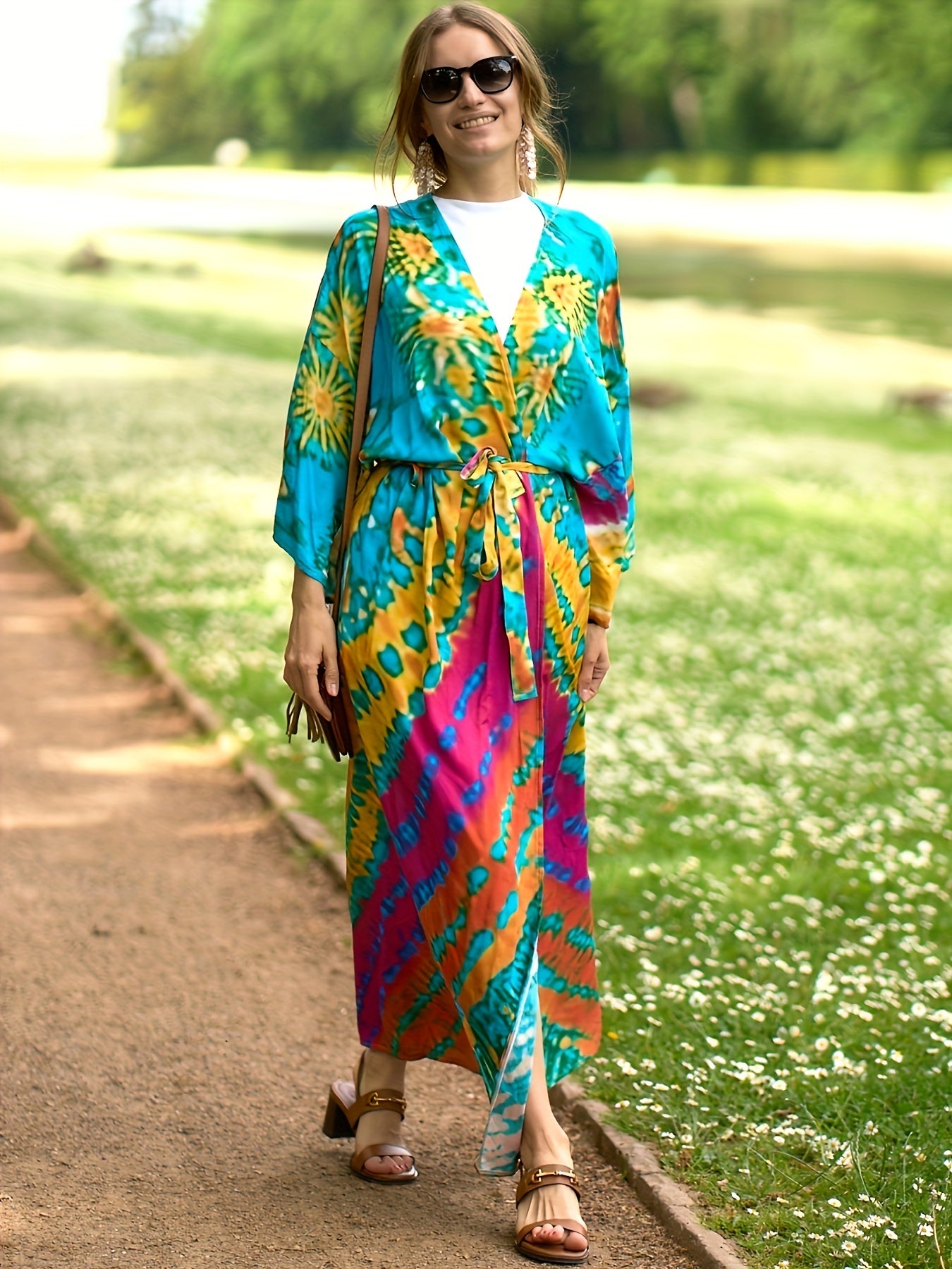 Tie Dye Long Sleeve Cover Up Dress Women's