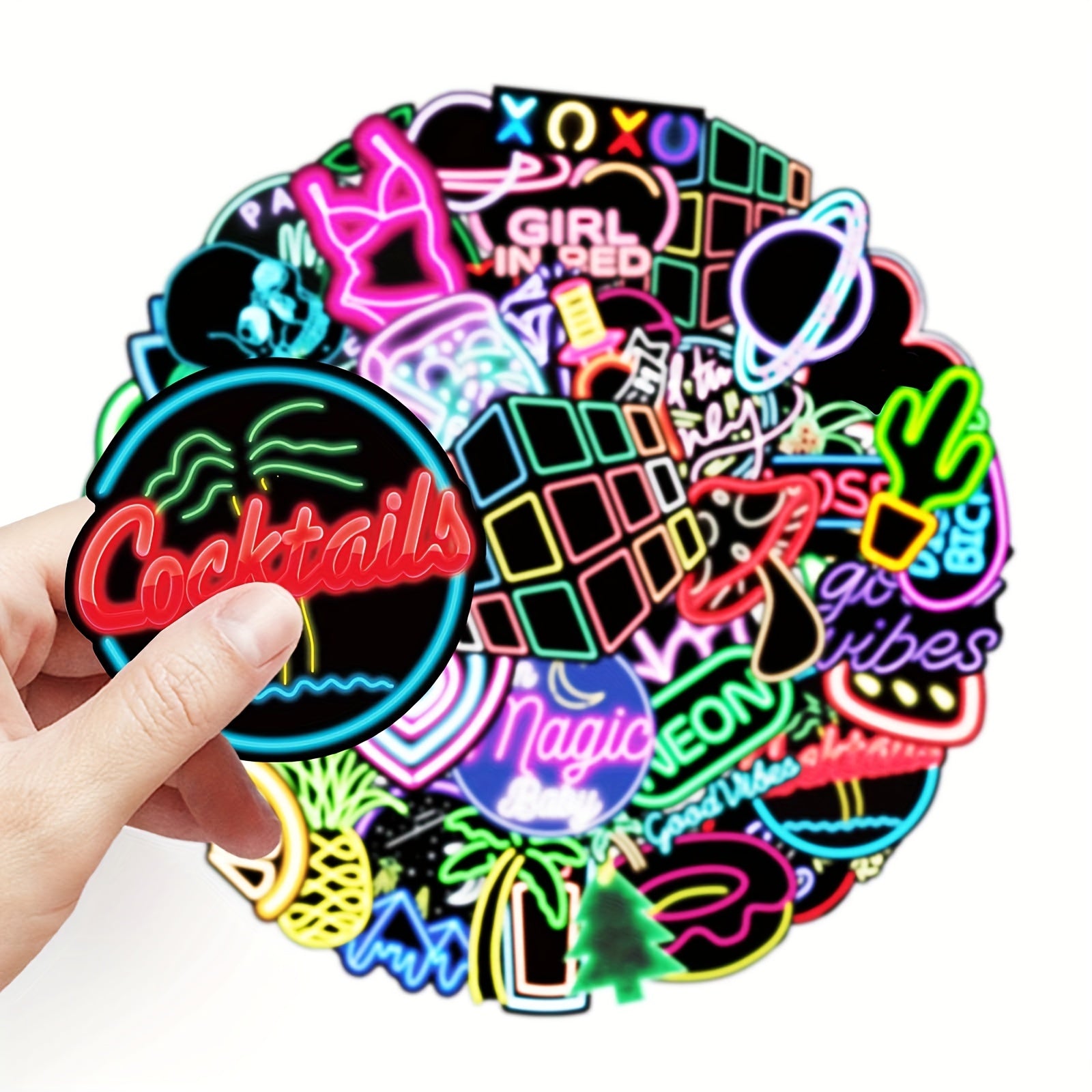 50pcs Neon Pattern Waterproof Stickers for Water Bottles Laptop Luggage