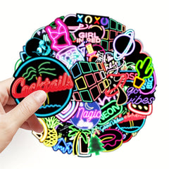 50pcs Neon Pattern Waterproof Stickers for Water Bottles Laptop Luggage
