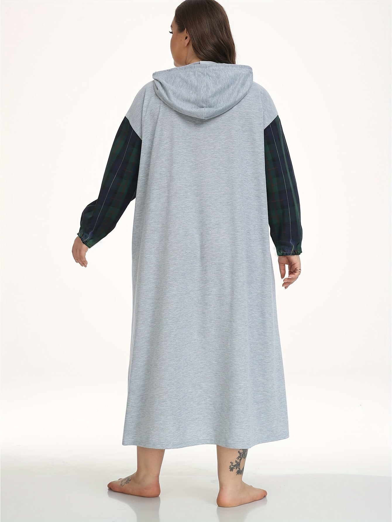 Women's Plus Plaid Christmas Tree Hooded Nightdress