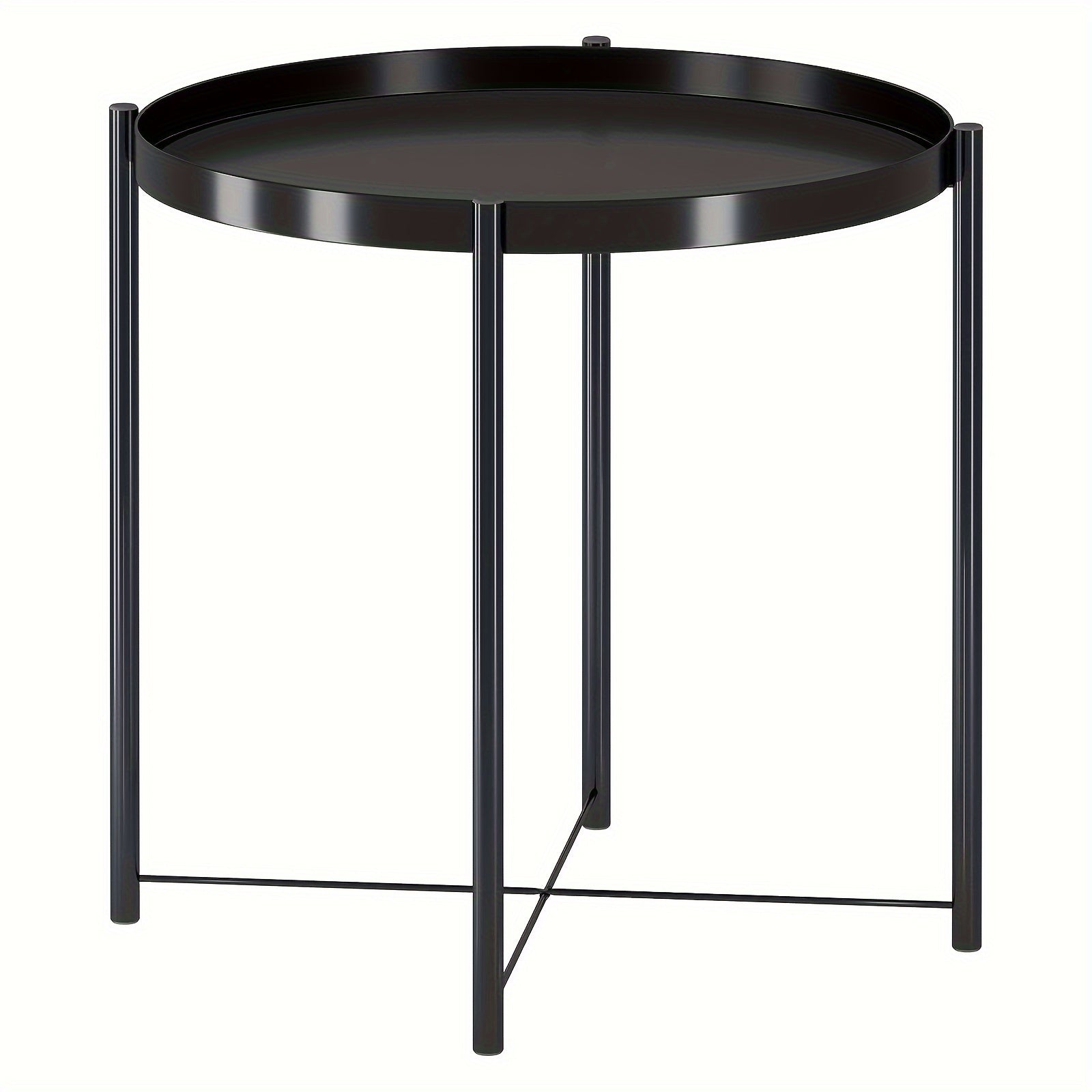 Coffee Table Metal Edge Round Sofa Small Table w/ Tray Living Room Bedroom