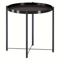 Coffee Table Metal Edge Round Sofa Small Table w/ Tray Living Room Bedroom