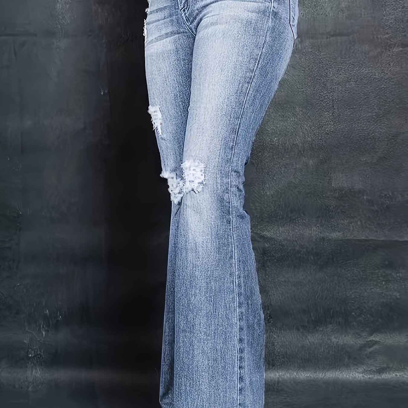 Ripped High Rise Flared Leg Jeans