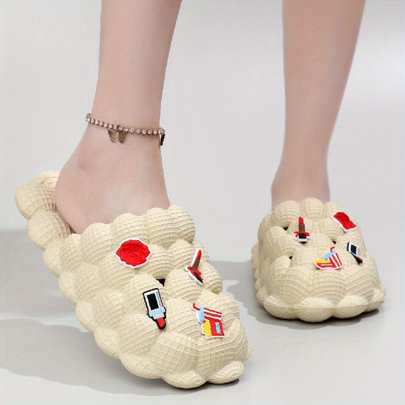 Women's Bubble Slides with Cartoon Charms Indoor & Outdoor Slides