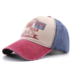 Men's Beach Print Distressed Baseball Cap