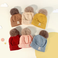 Kids Winter Knit Beanie Hat with Letter Label