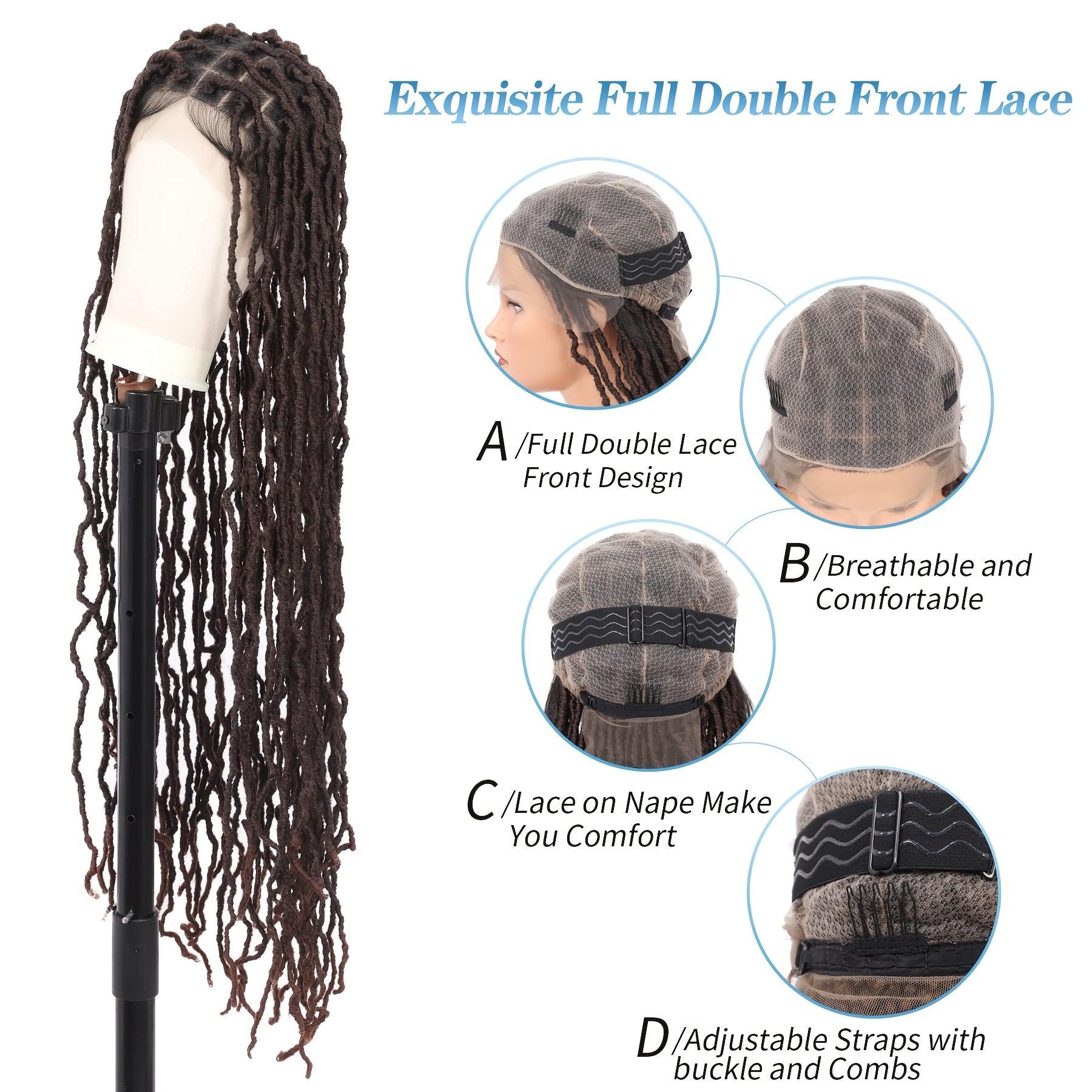 6 Cm Full Double Lace Front Square Knotless Locs Braided Wigs For Women