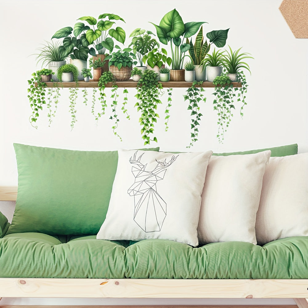 Tropical Green Plant Leaves Potted Vine Decal Stickers Home Wall Decor Set