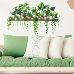 Tropical Green Plant Leaves Potted Vine Decal Stickers Home Wall Decor Set