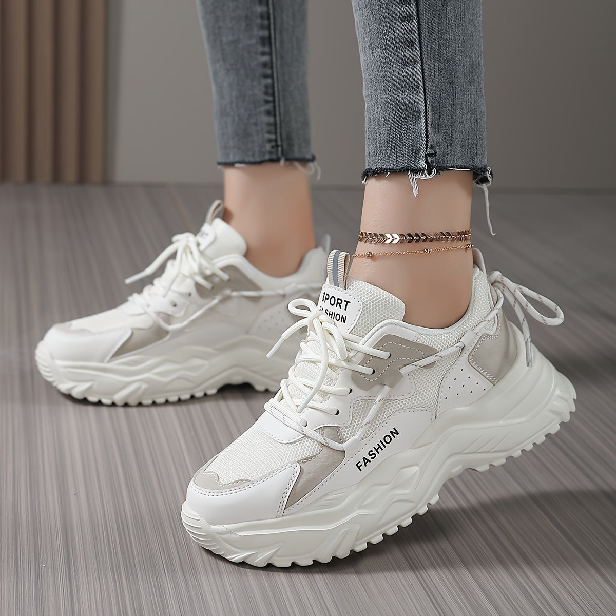 Women's Chunky Faux Leather Sneakers Soft Comfortable Running Shoes
