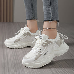 Women's Chunky Faux Leather Sneakers Soft Comfortable Running Shoes