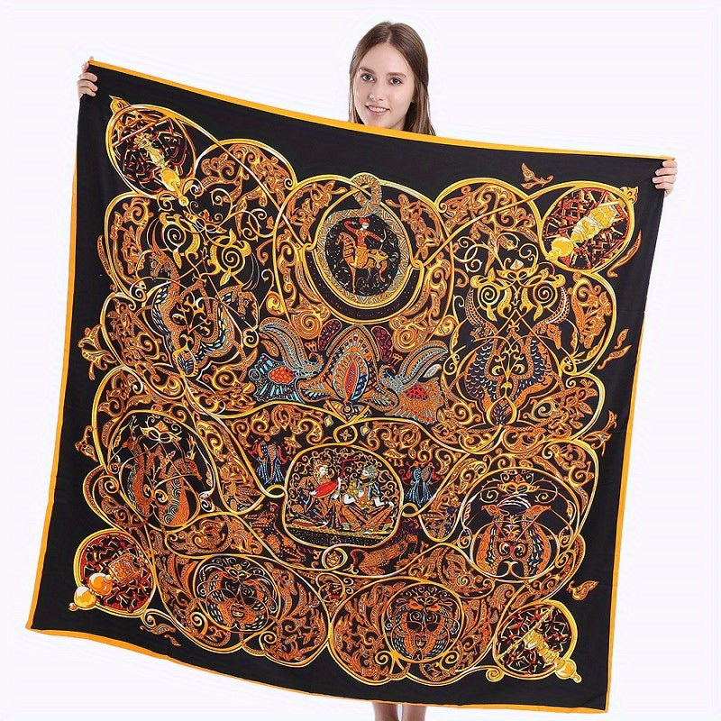 Boho Print Square Scarf Vintage Head Scarf Silk Bandana