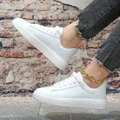 Solid Lace Up Flat Skate Shoes Women's Faux Leather Comfort Sneakers