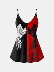 Goth Outfits 2PC Set Wings Print V-Neck Cami Top & Leggings