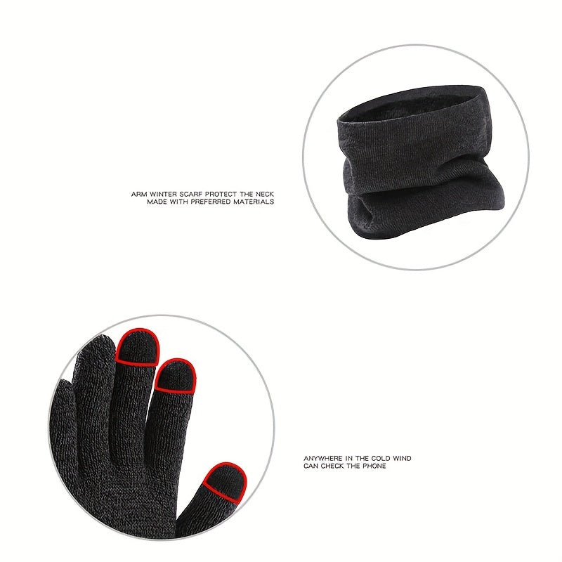 Winter Warm Hat Scarf Gloves Set Sunglasses Men Women Outdoor Riding Beanies